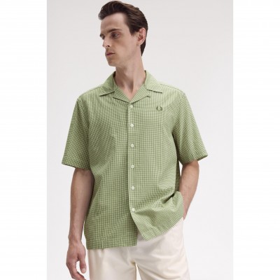 риза,с,къс,ръкав,мъжки,ризи,fred,perry,men,s,gingham,short,sleeve,shirt,olive,mint,x88