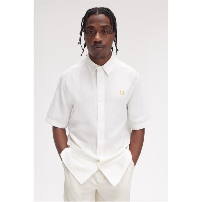 облекла,на,разпродажба,мъжки,ризи,fred,perry,men's,seersucker,short,sleeve,patterned,shirt,snow,white,129