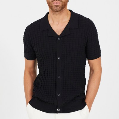 мъжка,риза,с,къс,ръкав,brave,soul,bs,mens,short,sleeve,revere,collar,jacquard,knit,shirt,jet,black