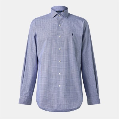 облекла,на,разпродажба,мъжки,ризи,polo,ralph,lauren,men's,poplin,check,long,sleeve,patterned,shirt,navy,white