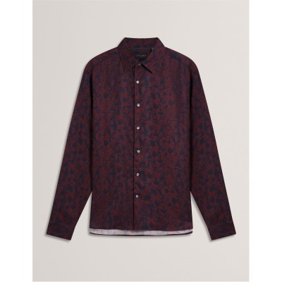 облекла,на,разпродажба,мъжки,ризи,ted,baker,ted,baker,ls,regular,fit,large,painted,floral,shirt,maroon