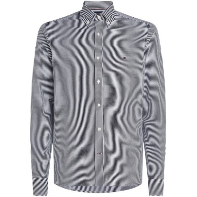 облекла,на,разпродажба,мъжки,ризи,tommy,hilfiger,men's,knitted,stripe,slim,fit,long,sleeve,patterned,shirt,navy,white,v2