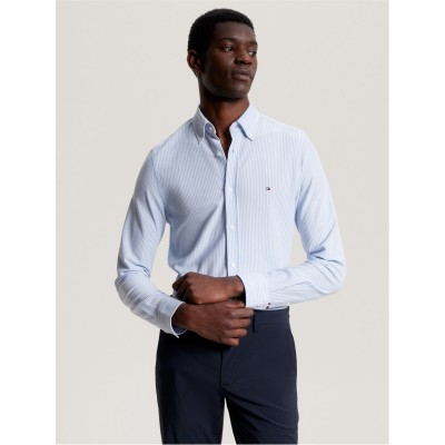 мъжки,ризи,tommy,hilfiger,men's,knitted,stripe,slim,fit,long,sleeve,patterned,shirt,blue,white,v2