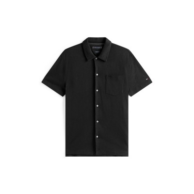 риза,облекла,на,разпродажба,мъжки,ризи,tommy,hilfiger,men's,short,sleeve,plain,shirt,black,bds