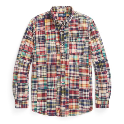облекла,на,разпродажба,мъжки,ризи,polo,ralph,lauren,madras,long,sleeve,shirt,madra,patchwrk