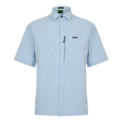 риза,облекла,на,разпродажба,мъжки,ризи,boss,men's,short,sleeve,plain,shirt,open,blue,460