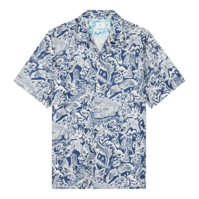 облекла,на,разпродажба,мъжки,ризи,ps,paul,smith,men's,short,sleeve,patterned,shirt,blue,49
