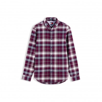 tommy,jeans,men,s,flannel,check,long,sleeve,shirt,berry,check