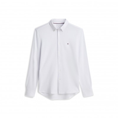 tommy,hilfiger,men,s,cotton,knitted,long,sleeve,slim,fit,shirt,white