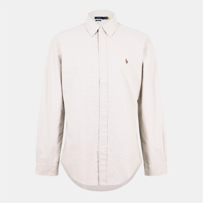риза,облекла,на,разпродажба,мъжки,ризи,polo,ralph,lauren,men's,oxford,long,sleeve,plain,shirt,coastal,beige