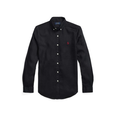 риза,с,дълъг,ръкав,мъжки,ризи,polo,ralph,lauren,linen,long,sleeve,shirt,polo,black