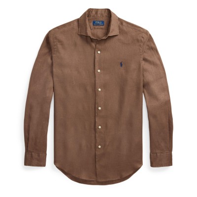 риза,с,дълъг,ръкав,мъжки,ризи,polo,ralph,lauren,linen,long,sleeve,shirt,fall,brown