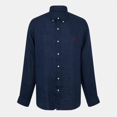 риза,с,дълъг,ръкав,облекла,на,разпродажба,мъжки,ризи,polo,ralph,lauren,linen,long,sleeve,shirt,newport,navy
