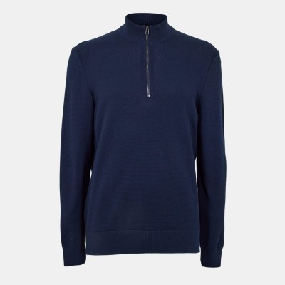пуловер,мъжки,пуловери,boss,men,s,hbb,ebrando,black,zipped,crew,neck,jumper,dark,blue,404