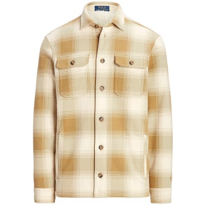 поларено,яке,облекла,на,разпродажба,мъжки,ризи,polo,ralph,lauren,plaid,fleece,shirt,jacket,cream,tan