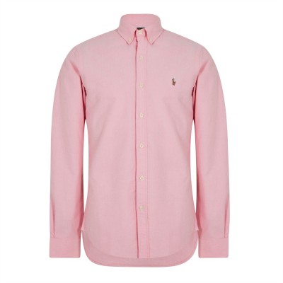 облекла,на,разпродажба,мъжки,ризи,polo,ralph,lauren,slim,fit,logo,oxford,shirt,pink