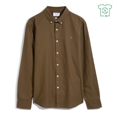 риза,с,дълъг,ръкав,облекла,на,разпродажба,farah,oxford,long,sleeve,shirt,green,khaki