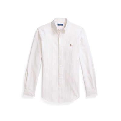 облекла,на,разпродажба,мъжки,ризи,polo,ralph,lauren,men's,slim,fit,striped,oxford,shirt,beige,white