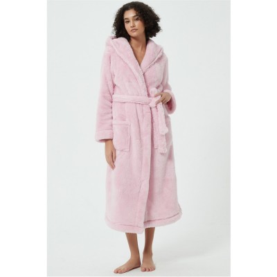 рокля,дамски,пижами,дамски,облекла,размер,linea,luxury,hooded,fleece,dressing,gown,pink