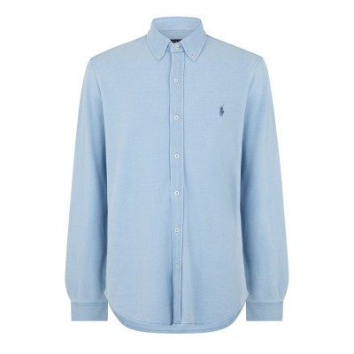 риза,облекла,на,разпродажба,мъжки,ризи,polo,ralph,lauren,men's,slim,fit,button,down,plain,shirt,light,indigo
