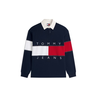 блуза,с,яка,дамски,топове,tommy,jeans,women's,rugby,polo,shirt,dark,night,navy