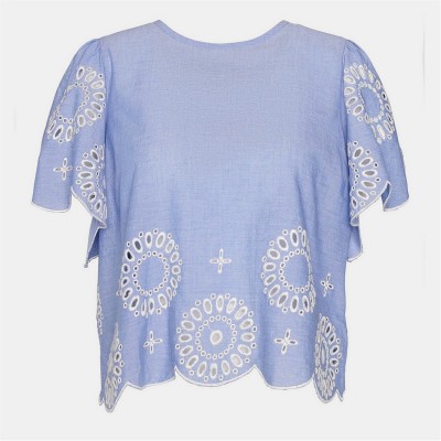 дамски,ризи,barbour,juliette,embroidered,blouse,blue,mist
