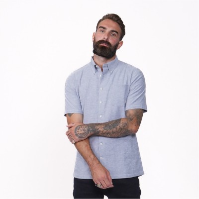 мъжка,риза,с,къс,ръкав,firetrap,oxford,short,sleeve,shirt,mens,blue