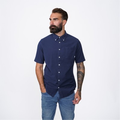мъжка,риза,с,къс,ръкав,firetrap,oxford,short,sleeve,shirt,mens,navy