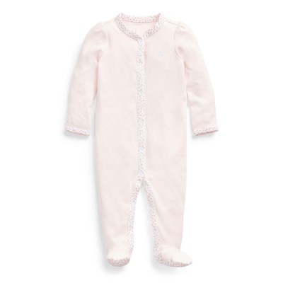 polo,ralph,lauren,girls,floral,trim,cotton,sleepsuit,delicate,pink