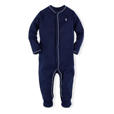 polo,ralph,lauren,girls,floral,trim,cotton,sleepsuit,french,navy