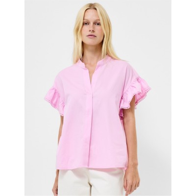 дамски,ризи,french,connection,women's,ruffle,short,sleeve,blouse,pink