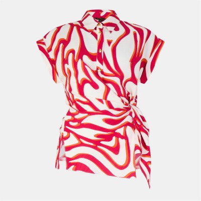тениска,с,къс,ръкав,дамски,ризи,biba,tie,cap,sleeve,shirt,swirl,print