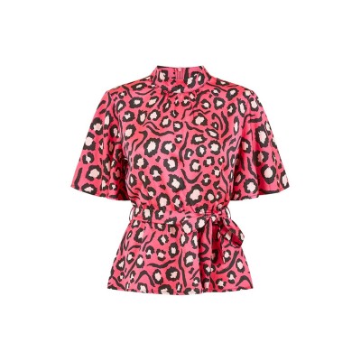 дамски,ризи,mela,london,mela,london,pink,animal,print,belted,high,neck,top,pink