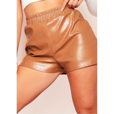 къси,панталони,дамски,къси,панталони,missy,empire,print,vegan,leather,shorts,camel