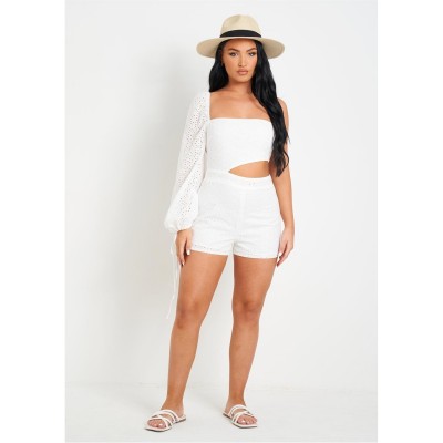 гащеризон,дамски,къси,панталони,missy,empire,one,sleeve,playsuit,white