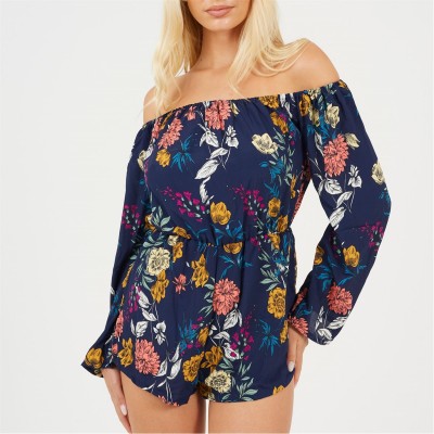гащеризон,дамски,къси,панталони,brave,soul,women's,playsuit,navy,floral