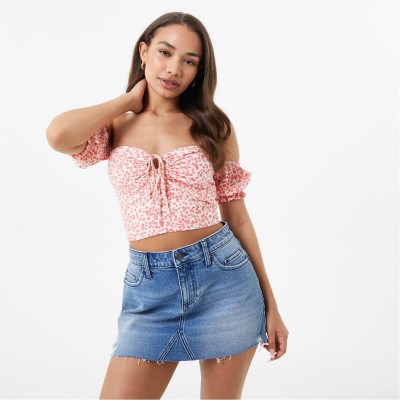 къса,блуза,дамски,ризи,jack,wills,off,shoulder,crop,top,pink,print