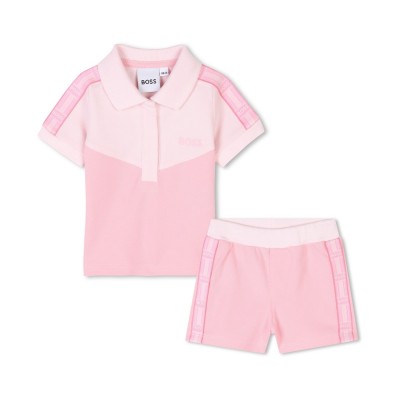 блуза,с,яка,детски,3/4,панталони,boss,kids',polo,shirt,and,shorts,set,pink,46x