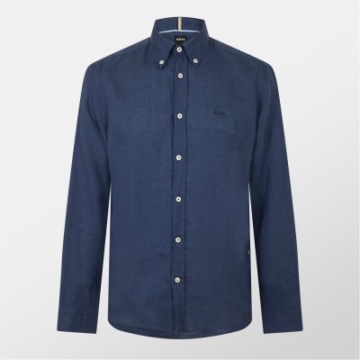 риза,облекла,на,разпродажба,мъжки,ризи,boss,men's,h,liam,long,sleeve,plain,shirt,dark,blue,404