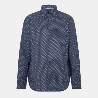 облекла,на,разпродажба,мъжки,ризи,boss,men's,hbb,chal,kent,patterned,short,sleeve,shirt,dark,blue,404