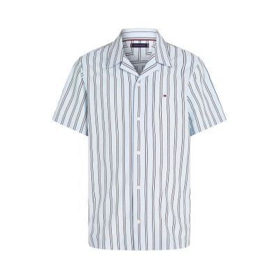 облекла,на,разпродажба,мъжки,ризи,tommy,hilfiger,men's,knitted,stripe,short,sleeve,patterned,shirt,breezy,blue