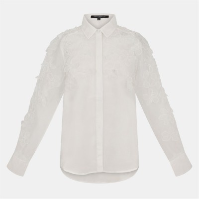 дамски,ризи,french,connection,women's,camden,floral,embellished,long,sleeve,blouse,summer,white