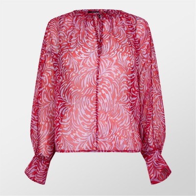 дамски,ризи,french,connection,women's,amy,chiffon,long,sleeve,blouse,scarlet,red,mti