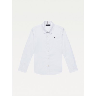 тениска,tommy,hilfiger,kids,long,sleeve,solid,stretch,t,shirt,white