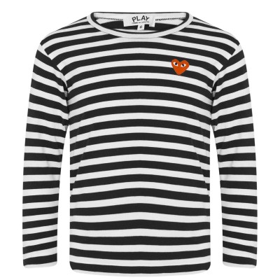 юношеска,тениска,детски,3/4,панталони,comme,des,garcons,play,striped,peeping,heart,t,shirt,junior,black,1
