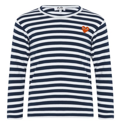 юношеска,тениска,детски,3/4,панталони,comme,des,garcons,play,striped,peeping,heart,t,shirt,junior,navy,1