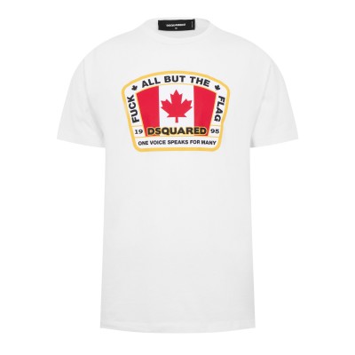мъжки,тениски,dsquared2,canada,flag,printed,tee,white