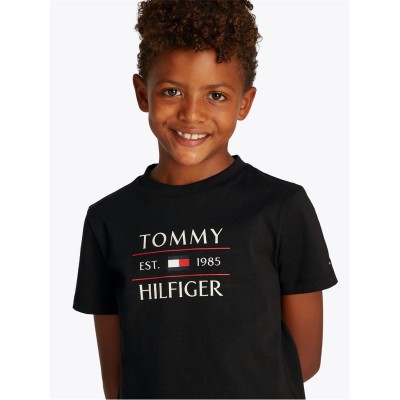 тениска,детски,облекла,tommy,hilfiger,tommy,flag,hilfiger,reg,tee,ss,black,bds