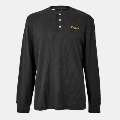 тениска,облекла,на,разпродажба,мъжки,тениски,polo,ralph,lauren,men's,waffle,henley,long,sleeve,t,shirt,polo,black