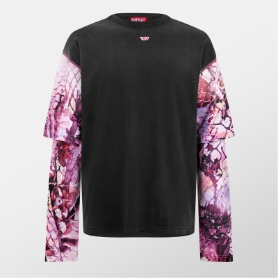 мъжки,тениски,diesel,contrast,layered,sleeve,tee,black,black